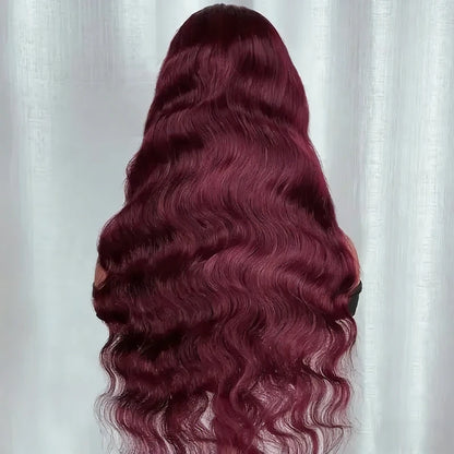 99J Burgundy Pre Impregnated Lace Women'S Front Hair -250% Density 13X4 Body Wave HD Transparent Lace Front Wig for Women