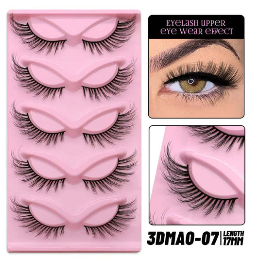GROINNEYA Cat Eye Lashes Natural Long Clear Band Lashes Winged End Eye Elongated Eyelashes Faux Mink Eyelashes Makeup