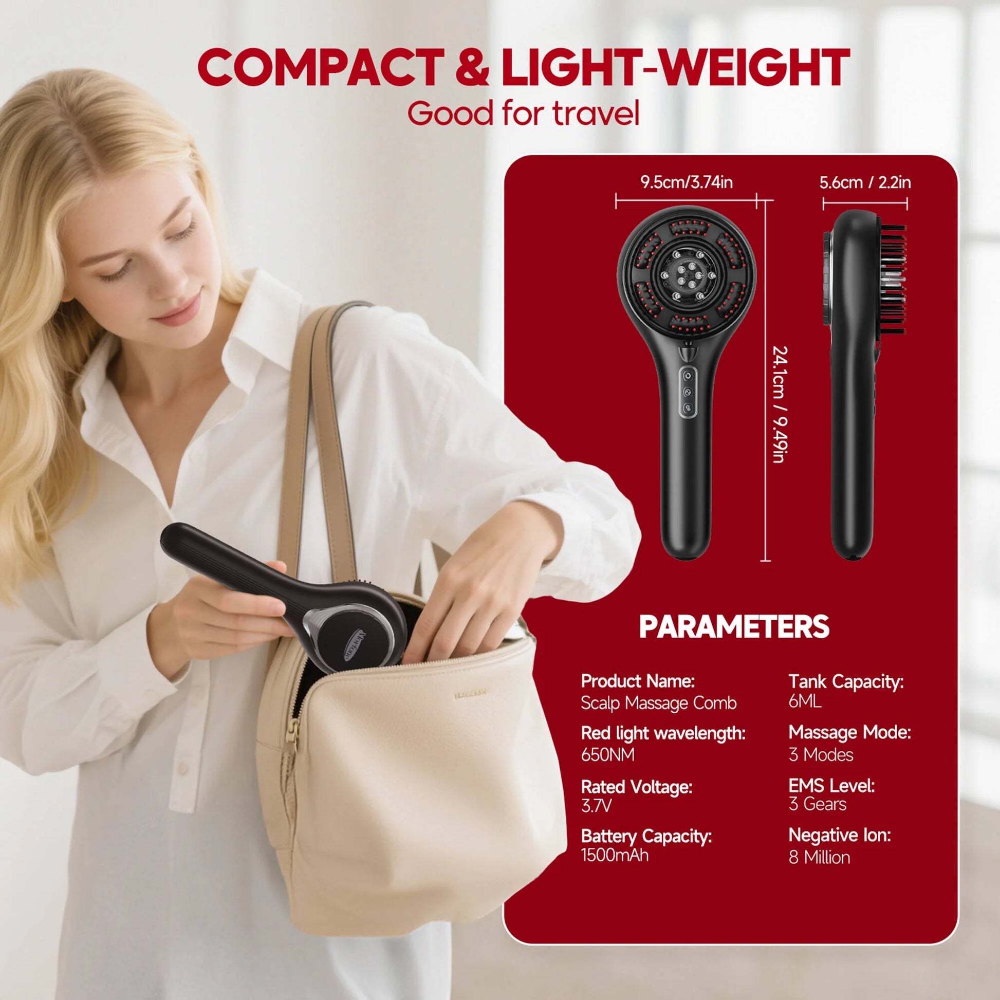 3-In-1 Hair Oil Applicator, Electric Scalp Massager Brushes with Nano Mist Sprayer, 4 Massage Modes, Cordless Portable Hair Massager Comb for Men Women