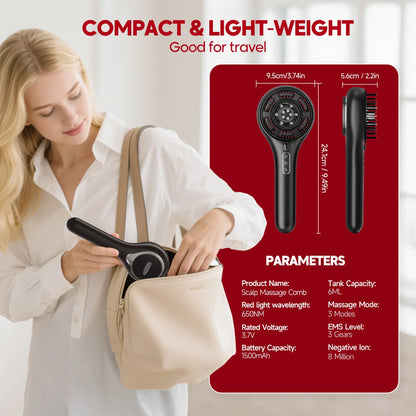 3-In-1 Hair Oil Applicator, Electric Scalp Massager Brushes with Nano Mist Sprayer, 4 Massage Modes, Cordless Portable Hair Massager Comb for Men Women