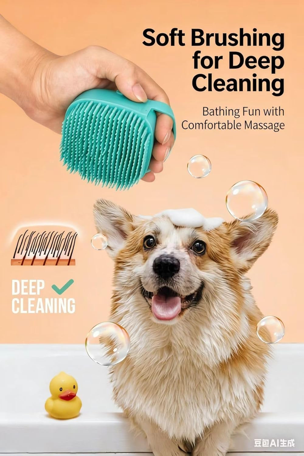 Dog Grooming Brush - Silicone Pet Bath Massage Brush for Gentle Cleaning & Stress Relief - Waterproof Dog Brush for All Breeds Puppies (Pink)
