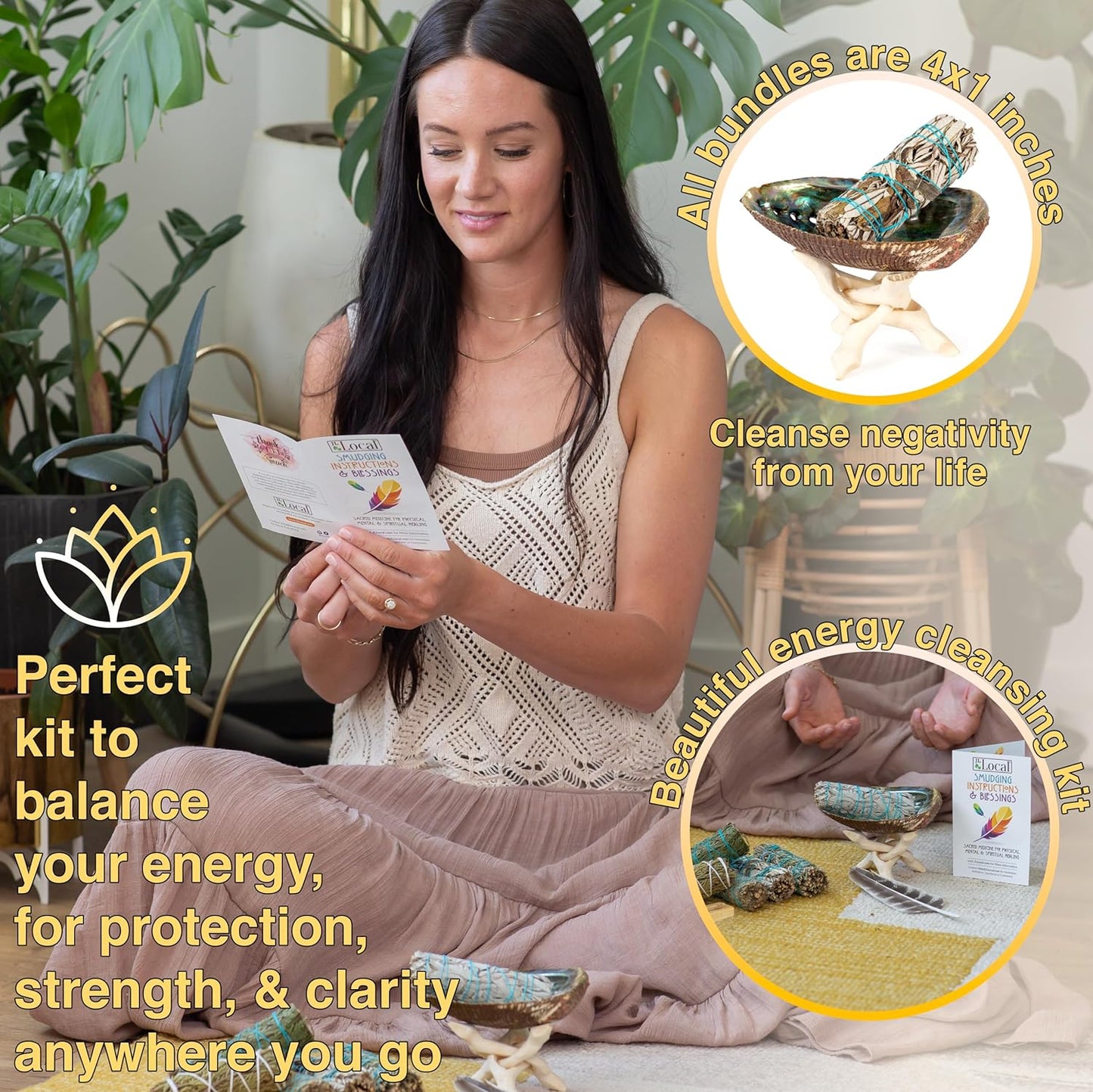 Sage Variety Smudge Kit - White Sage, Blue Sage, Cedar, Juniper, Yerba Santa, Palo Santo, Rosemary, Abalone Shell, Stand, Feather & Instructions | Smudging Kit, Sage Bundle, Smoke Cleanse