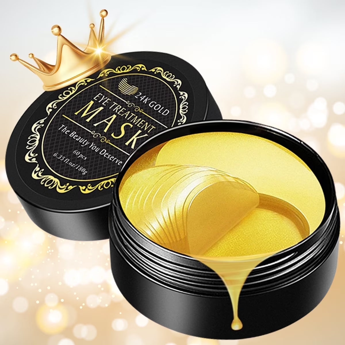 24K Gold Eye Mask Collagen Patches for Hydrating and Firming, Reduce Fine Line, Eye Bags, Wrinkles and Dark Circles-60Pcs