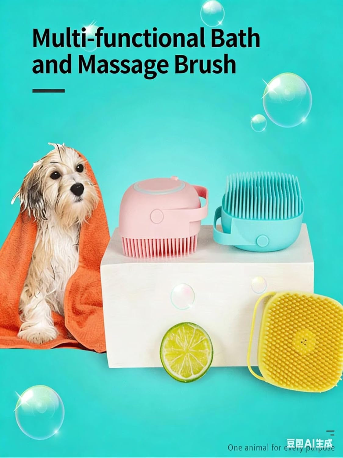 Dog Grooming Brush - Silicone Pet Bath Massage Brush for Gentle Cleaning & Stress Relief - Waterproof Dog Brush for All Breeds Puppies (Pink)