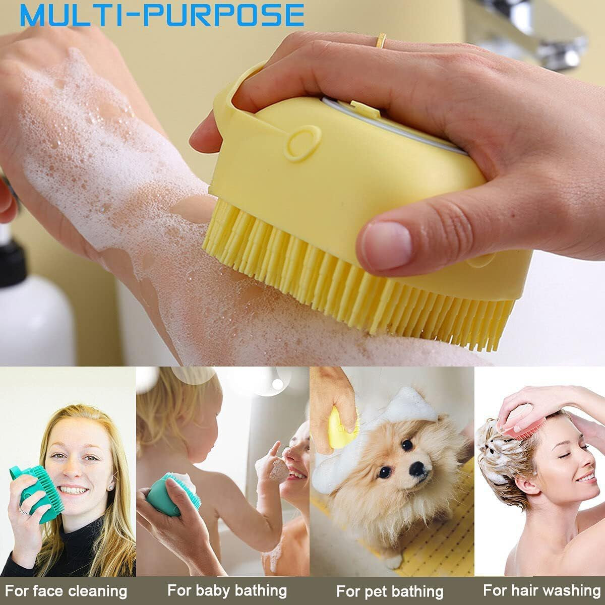 Dog Grooming Brush - Silicone Pet Bath Massage Brush for Gentle Cleaning & Stress Relief - Waterproof Dog Brush for All Breeds Puppies (Pink)