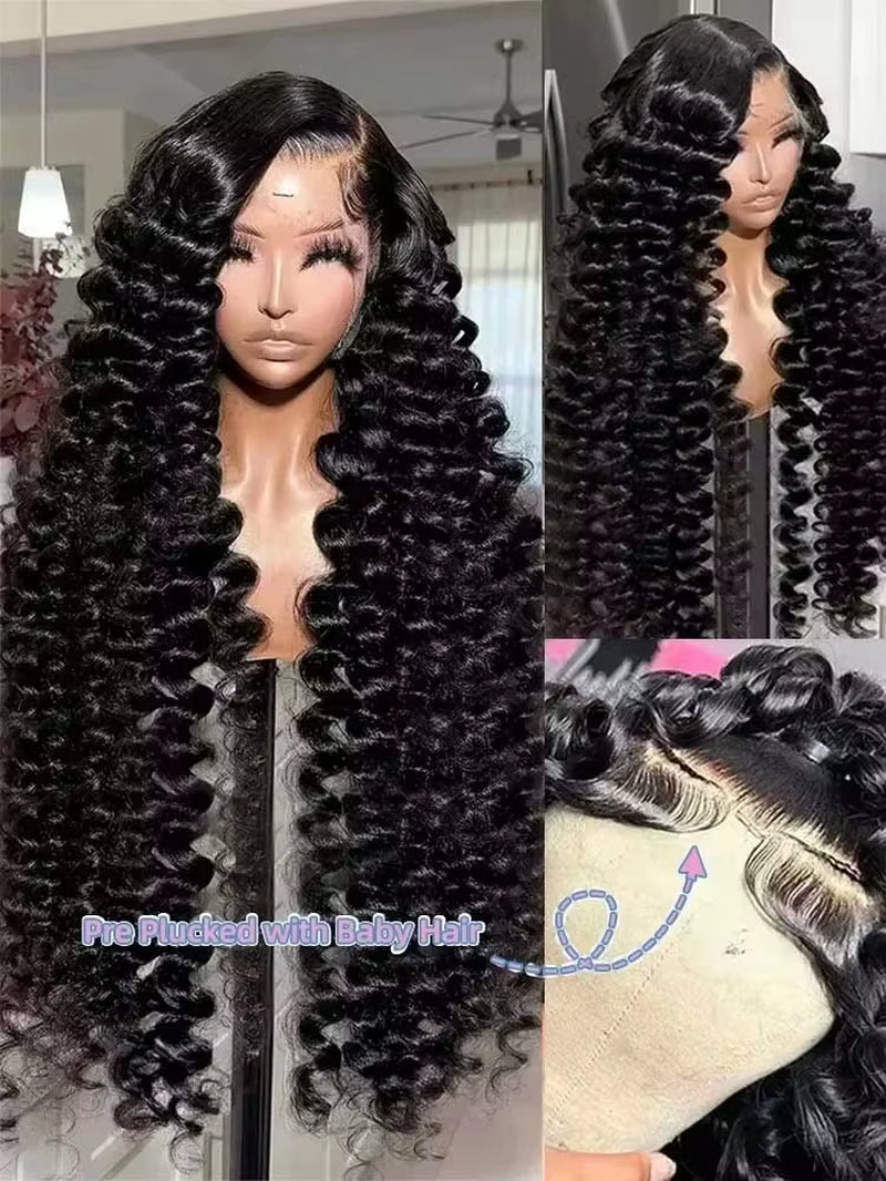 40 42 Inch HD Loose Deep Wave 13X6 Lace Front Human Hair Wigs Brazilian Curly Water Wavy 13X4 Lace Frontal Wigs for Women 250%