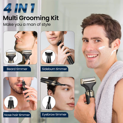 , 4 in 1 Electric Razor for Men, Cordless Waterproof Ear and