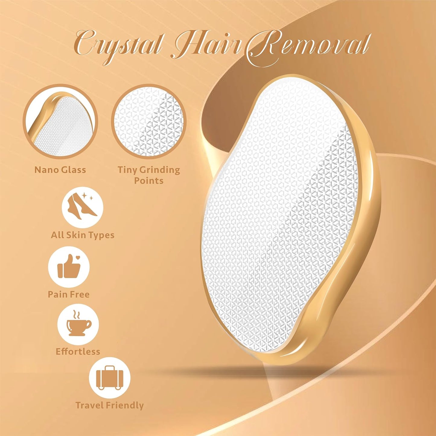 Crystal Hair Remover, Crystal Hair Eraser, Nano Glass Hair Razor Epilator Tools for Women & Men, Gold