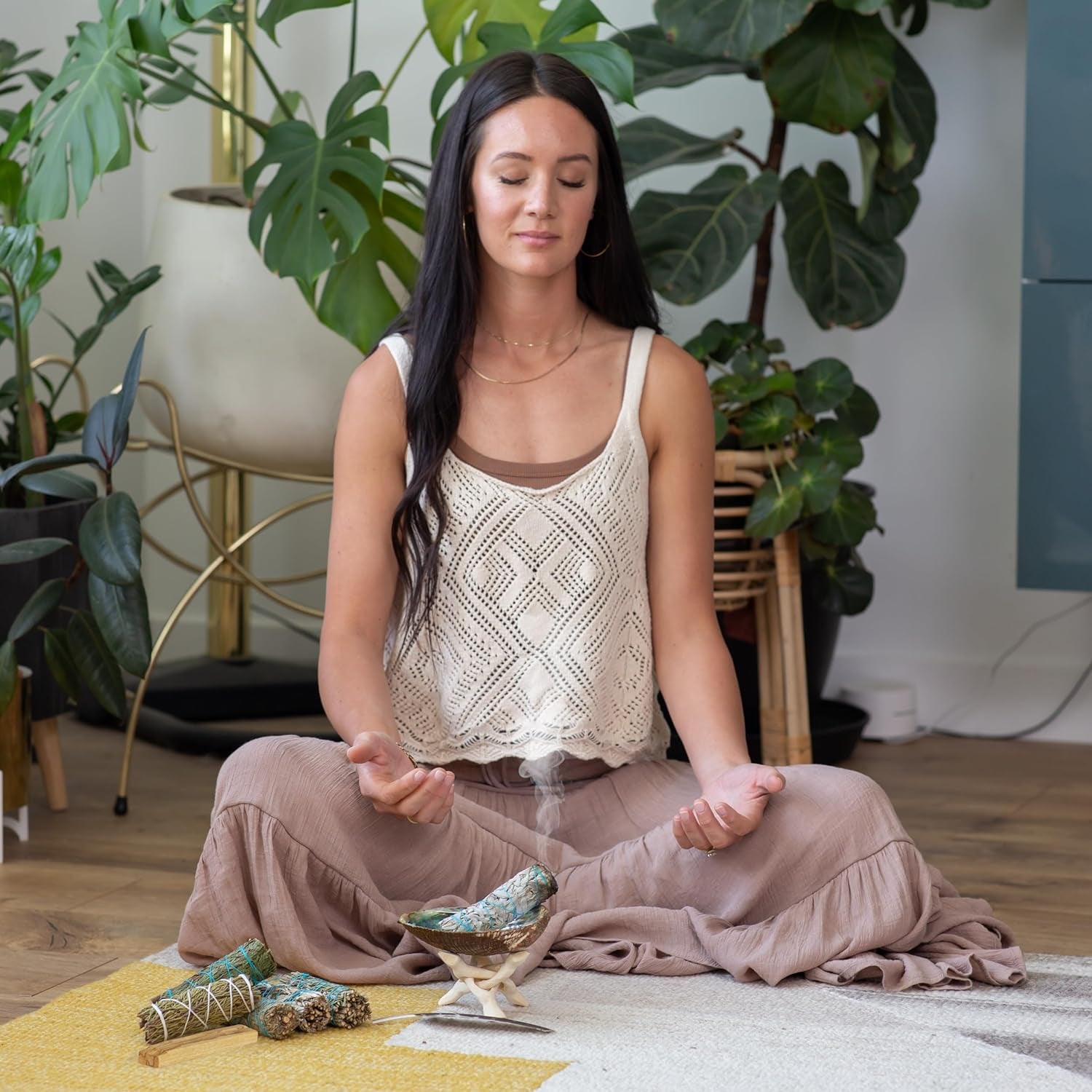 Sage Variety Smudge Kit - White Sage, Blue Sage, Cedar, Juniper, Yerba Santa, Palo Santo, Rosemary, Abalone Shell, Stand, Feather & Instructions | Smudging Kit, Sage Bundle, Smoke Cleanse