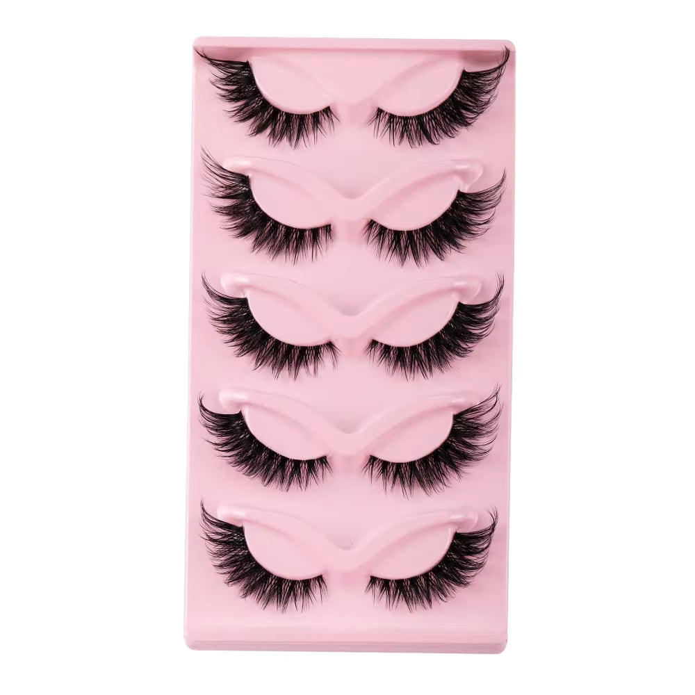5 Pairs Cat Eye Faux Mink Eyelashes – Natural Long Manga Lashes with Winged Ends for Elongated, Flirty Eyes