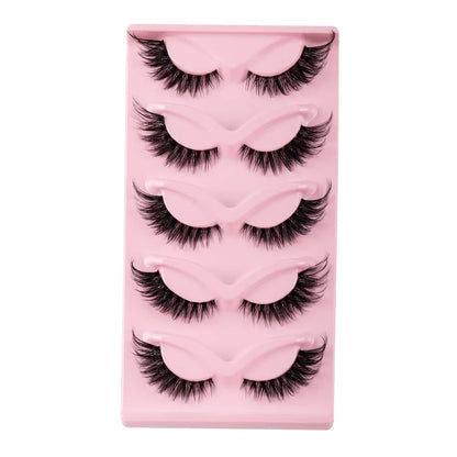 5 Pairs Cat Eye Faux Mink Eyelashes – Natural Long Manga Lashes with Winged Ends for Elongated, Flirty Eyes