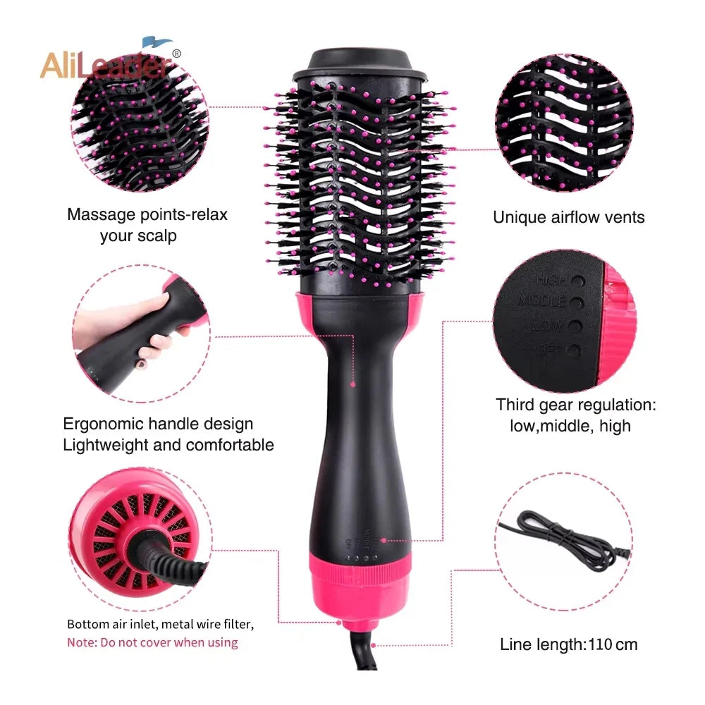 Women Hair Dryer Brush Hair Dryer Straightener Curler Massager 4 in 1 Rapid Warming One Step Volumizer Hot-Air Hair Brushes