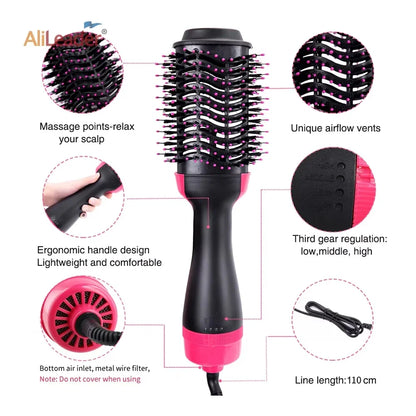 Women Hair Dryer Brush Hair Dryer Straightener Curler Massager 4 in 1 Rapid Warming One Step Volumizer Hot-Air Hair Brushes