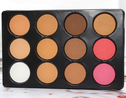 12-Color Matte Face Palette | Blush, Contour, Eyeshadow, Highlighter & Setting Powder All-in-One Kit