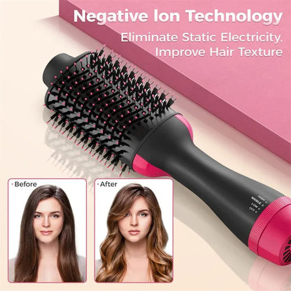 Women Hair Dryer Brush Hair Dryer Straightener Curler Massager 4 in 1 Rapid Warming One Step Volumizer Hot-Air Hair Brushes