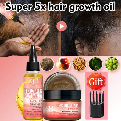 Ultimate Hair Growth Bundle: Batana 5X Oil, Chebe Butter Mask, Rosemary Serum, Fenugreek & Amla Oil for Thicker, Healthier Hair