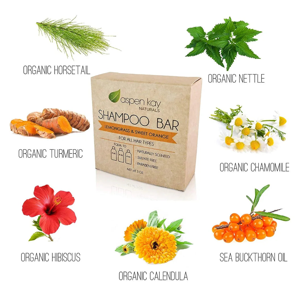 Solid Shampoo Bar, Made with Natural & Organic Ingredients, Sulfate-Free, Cruelty-Free & Vegan, All Hair Types, 3 Ounce Bar (Lemongrass & Sweet Orange)