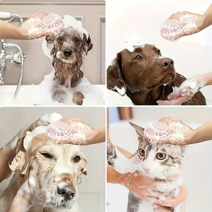 Dog Grooming Brush - Silicone Pet Bath Massage Brush for Gentle Cleaning & Stress Relief - Waterproof Dog Brush for All Breeds Puppies (Pink)