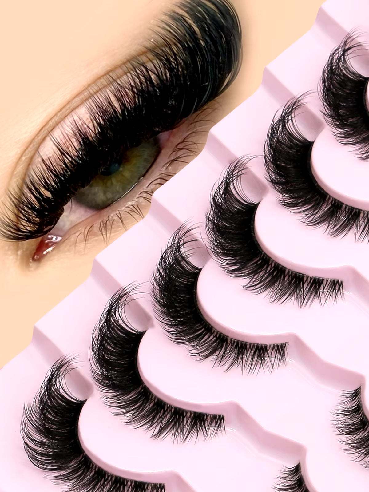 GROINNEYA Cat Eye Lashes Natural Long Clear Band Lashes Winged End Eye Elongated Eyelashes Faux Mink Eyelashes Makeup